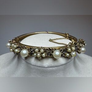 Vintage 1950’s Florenza Gold Hinged Bracelet with Pearl Accents